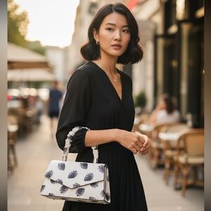 NWT Aldo Strawberry Black & White Strawberry Rusch Handle Crossbody Purse SMALL